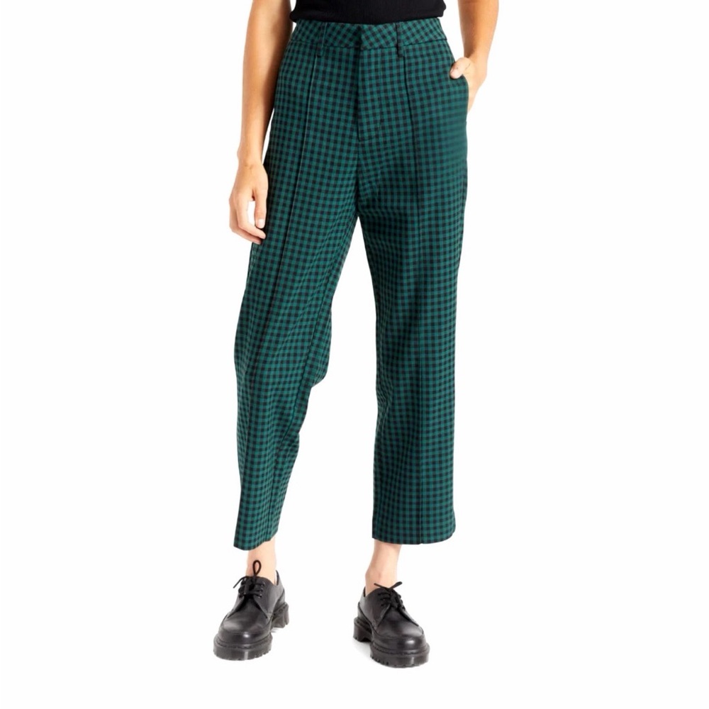 Brixton Green Plaid Checkered Retro Ankle Trousers Crop Work Pant Preppy Size 26